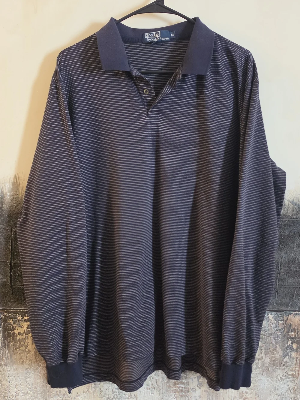 Ralph Lauren Men’s Navy Thin-Striped Long Sleeve Polo